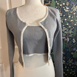 Gray Ribbed Knitwear Set